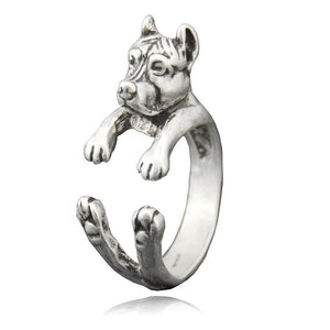 3D Cropped-Eared Staffordshire Bull Terrier Finger Wrap Rings-Dog Themed Jewellery-Dogs, Jewellery, Ring, Staffordshire Bull Terrier-3