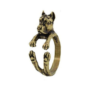 3D Cropped-Eared Staffordshire Bull Terrier Finger Wrap Rings-Dog Themed Jewellery-Dogs, Jewellery, Ring, Staffordshire Bull Terrier-Resizable-Antique Bronze-4
