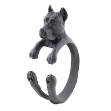 Load image into Gallery viewer, 3D Cropped-Eared Staffordshire Bull Terrier Finger Wrap Rings-Dog Themed Jewellery-Dogs, Jewellery, Ring, Staffordshire Bull Terrier-Resizable-Black Gun-5