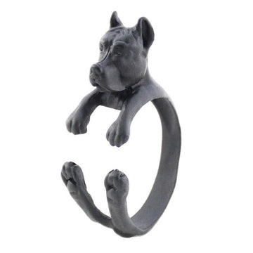 3D Cropped-Eared Staffordshire Bull Terrier Finger Wrap Rings-Dog Themed Jewellery-Dogs, Jewellery, Ring, Staffordshire Bull Terrier-Resizable-Black Gun-5