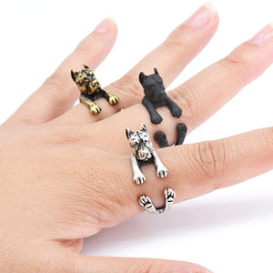 3D Cropped-Eared Staffordshire Bull Terrier Finger Wrap Rings-Dog Themed Jewellery-Dogs, Jewellery, Ring, Staffordshire Bull Terrier-6