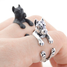 Load image into Gallery viewer, 3D Cropped-Eared Staffordshire Bull Terrier Finger Wrap Rings-Dog Themed Jewellery-Dogs, Jewellery, Ring, Staffordshire Bull Terrier-7