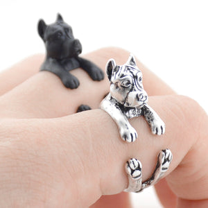 3D Cropped-Eared Staffordshire Bull Terrier Finger Wrap Rings-Dog Themed Jewellery-Dogs, Jewellery, Ring, Staffordshire Bull Terrier-7