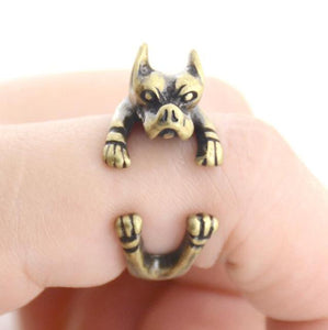 3D American Pit Bull Terrier Finger Wrap Rings-Dog Themed Jewellery-American Pit Bull Terrier, Dogs, Jewellery, Ring-Resizable-Antique Bronze-4