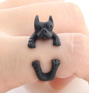 3D American Pit Bull Terrier Finger Wrap Rings-Dog Themed Jewellery-American Pit Bull Terrier, Dogs, Jewellery, Ring-Resizable-Black Gun-5