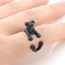 Load image into Gallery viewer, image of a lady wearing a Staffordshire bull terrier ring in black