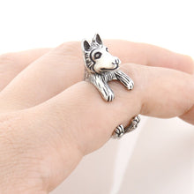 Load image into Gallery viewer, 3D Siberian Husky Finger Wrap Rings-Dog Themed Jewellery-Dogs, Jewellery, Ring, Siberian Husky-Resizable-Antique Silver-2