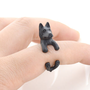 3D Siberian Husky Finger Wrap Rings-Dog Themed Jewellery-Dogs, Jewellery, Ring, Siberian Husky-Resizable-Black Gun-6