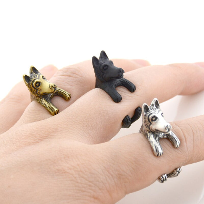 3D Siberian Husky Finger Wrap Rings-Dog Themed Jewellery-Dogs, Jewellery, Ring, Siberian Husky-1