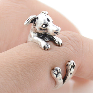 3D Whippet / Greyhound Finger Wrap Rings-Resizable-Silver-3