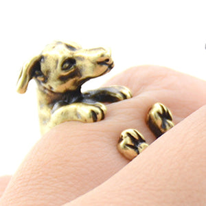 3D Whippet / Greyhound Finger Wrap Rings-Resizable-Antique Bronze-1