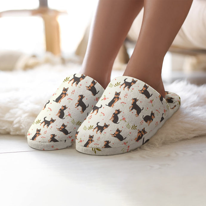 Flower Garden Black Tan Chihuahuas Women's Cotton Mop Slippers-Footwear-Accessories, Chihuahua, Slippers-5.5-6-Ivory White-2