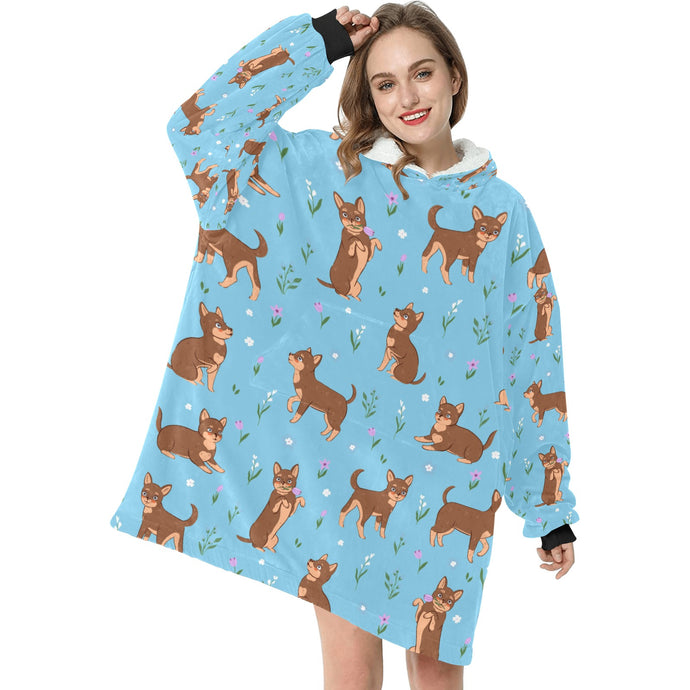 Flower Garden Chocolate Chihuahua Love Blanket Hoodie for Women - 4 Colors-Apparel-Apparel, Blankets, Chihuahua-Sky Blue-ONE SIZE-1