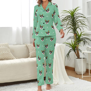 Happy Tri Color Corgis Pajamas Set for Women - 3 Colors-Pajamas-Apparel, Corgi, Pajamas-Aqua Green-S-2
