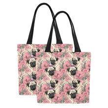 Load image into Gallery viewer, Pugs and Pink Petals Large Canvas Tote Bags - Set of 2-Accessories-Accessories, Bags, Pug-Set of 2-6