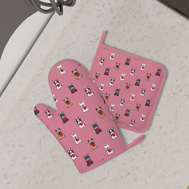 My Frenchie My Heart Oven Mitts and Pot Holder Set-Kitchen Decor-Accessories,Dog Mom Gifts,French Bulldog-1