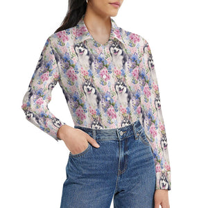 Pastel Flowers and Happy Husky Women's Shirt - 2 Designs-Apparel-Apparel, Shirt, Siberian Husky-10