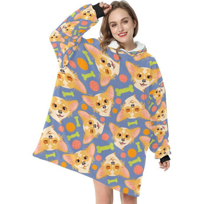 Yes I Love My Long Haired Fawn Chihuahua Blanket Hoodie for Women - 4 Colors-Apparel-Apparel, Blankets, Chihuahua-Blue-1
