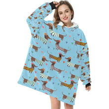 Load image into Gallery viewer, French Dachshunds in Love Blanket Hoodie for Women - 4 Colors-Apparel-Apparel, Blankets, Dachshund, French Bulldog-Sky Blue-5