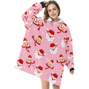 Christmas Corgis with Santa Blanket Hoodie for Women - 4 Colors-Apparel-Apparel, Blankets, Corgi-Light Pink-5