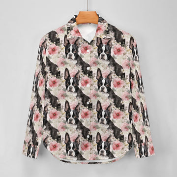 Pink and White Floral Boston Terriers Women's Shirt- 3 Designs-Apparel-Apparel, Boston Terrier, Shirt-4