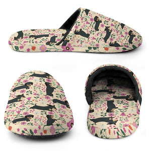 Flower Garden Black Tan Dachshunds Women's Cotton Mop Slippers-Footwear-Accessories, Dachshund, Slippers-11