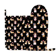 Load image into Gallery viewer, Celebration Corgi Love Oven Mitts and Pot Holder Set-Kitchen Decor-Accessories,Corgi,Dog Mom Gifts-7