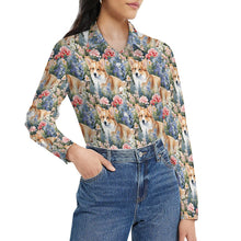 Load image into Gallery viewer, Corgi&#39;s Floral Paradise Women&#39;s Shirt-Apparel-Apparel, Corgi, Shirt-13