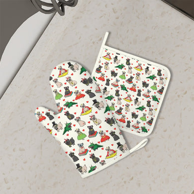 Fancy Dress Pugs Oven Mitts and Pot Holder Set-Kitchen Decor-Accessories,Dog Mom Gifts,Pug-1