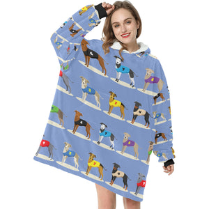 Racing Greyhound / Whippet Love Blanket Hoodie for Women - 4 Colors-Blanket-Apparel, Blanket Hoodie, Blankets, Greyhound, Whippet-Blue-3
