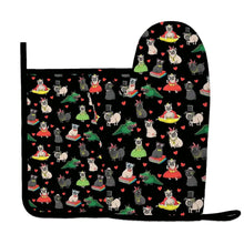 Load image into Gallery viewer, Fancy Dress Pugs Oven Mitts and Pot Holder Set-Kitchen Decor-Accessories,Dog Mom Gifts,Pug-9