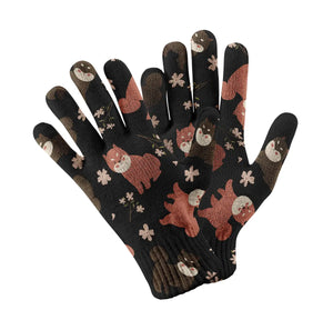 Adorable Shiba Inu with Blossoms Touch Screen Gloves-Accessories-Accessories, Dog Dad Gifts, Dog Mom Gifts, Gloves-Black-5