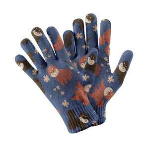 Adorable Shiba Inu with Blossoms Touch Screen Gloves-Accessories-Accessories, Dog Dad Gifts, Dog Mom Gifts, Gloves-Navy-3