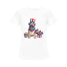 Load image into Gallery viewer, All American Pug Women&#39;s Cotton 4th of July T-Shirt-Apparel-Apparel, Pug, Shirt, T Shirt-White-Small-1