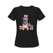 Load image into Gallery viewer, All American Pug Women&#39;s Cotton 4th of July T-Shirt-Apparel-Apparel, Pug, Shirt, T Shirt-Black-Small-2