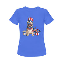 Load image into Gallery viewer, All American Pug Women&#39;s Cotton 4th of July T-Shirt-Apparel-Apparel, Pug, Shirt, T Shirt-Blue-Small-3