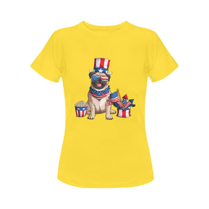 All American Pug Women's Cotton 4th of July T-Shirt-Apparel-Apparel, Pug, Shirt, T Shirt-Yellow-Small-4