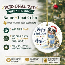 Load image into Gallery viewer, Australian Shepherd Dog Ornament - Watercolor Artwork Merry Christmas Design - Personalized with Name-Christmas Ornament-Australian Shepherd,Christmas,Personalize Artwork-2