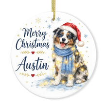 Load image into Gallery viewer, Australian Shepherd Dog Ornament - Watercolor Artwork Merry Christmas Design - Personalized with Name-Christmas Ornament-Australian Shepherd,Christmas,Personalize Artwork-3