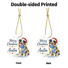 Load image into Gallery viewer, Australian Shepherd Dog Ornament - Watercolor Artwork Merry Christmas Design - Personalized with Name-Christmas Ornament-Australian Shepherd,Christmas,Personalize Artwork-4