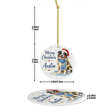 Load image into Gallery viewer, Australian Shepherd Dog Ornament - Watercolor Artwork Merry Christmas Design - Personalized with Name-Christmas Ornament-Australian Shepherd,Christmas,Personalize Artwork-5
