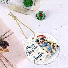 Load image into Gallery viewer, Australian Shepherd Dog Ornament - Watercolor Artwork Merry Christmas Design - Personalized with Name-Christmas Ornament-Australian Shepherd,Christmas,Personalize Artwork-6