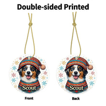 Load image into Gallery viewer, Australian Shepherd Ornament - Christmas Folk Art Design - Personalize with Photo and Name