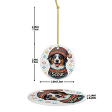 Load image into Gallery viewer, Australian Shepherd Ornament - Christmas Folk Art Design - Personalize with Photo and Name
