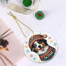Load image into Gallery viewer, Australian Shepherd Ornament - Christmas Folk Art Design - Personalize with Photo and Name