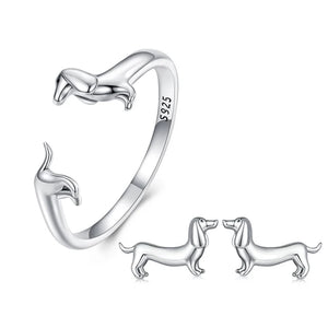 Sterling Silver Dachshund Earrings: A Must-Have for Dachshund Lovers - 4 Colors-Dog Themed Jewellery-Dachshund, Earrings, Jewellery-Silver-Matching Earrings and Ring-16