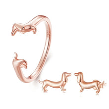 Load image into Gallery viewer, Sterling Silver Dachshund Earrings: A Must-Have for Dachshund Lovers - 4 Colors-Dog Themed Jewellery-Dachshund, Earrings, Jewellery-Rose Gold-Matching Earrings and Ring-18