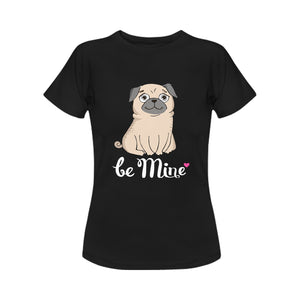 Be Mine Pug Women's Cotton T-Shirts-Apparel-Apparel, Pug, Shirt, T Shirt-Black-Small-3