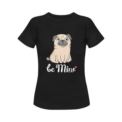 Be Mine Pug Women's Cotton T-Shirts-Apparel-Apparel, Pug, Shirt, T Shirt-Black-Small-3