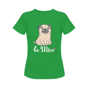 Be Mine Pug Women's Cotton T-Shirts-Apparel-Apparel, Pug, Shirt, T Shirt-Green-Small-5